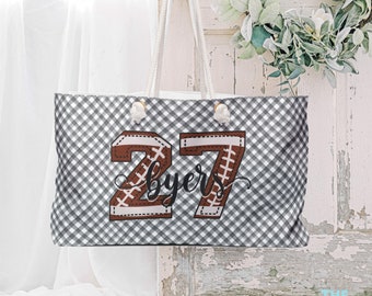Regalo personalizado con número de fútbol, bolso personalizado para mamá, perfecto para el día del partido, bolso de estadio, mercancía de espíritu escolar