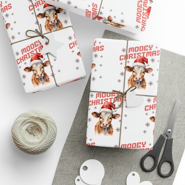 MOOEY Christmas Gift Wrap Roll, Farm Christmas Gift Wrap Paper, Funny Christmas For Cow Lover, Cute Cow Wrapping Paper, Santa Cow Gift