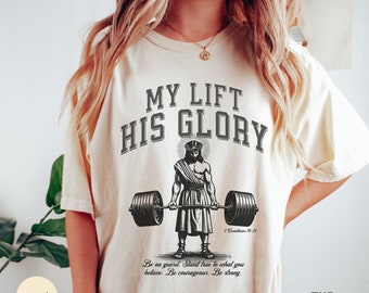 Funny Gym Shirt Jesus Lifting Comfort Colors, Christian Streetwear Scripture Tshirt, Weightlifting Pump Cover Workout Clothes Faith Apparel