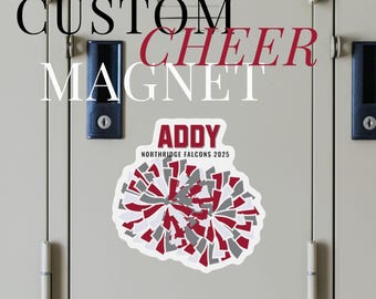 Personalized Cheerleader Magnet School Locker Decoration Custom Cheer Pom Pom Gift School Spirit Cheerleader Coach Locker Room Magnet Sign