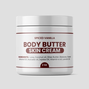 Spiced Vanilla Hydrating Body Butter Skin Cream, Nourishes, Moisturizes and Replenishes Skin - Hydrating Essential Body Care, - 2 Ounces