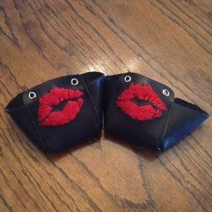 LEATHER Custom Embroidered Roller Derby Toe Guards, Red Lips Lipstick