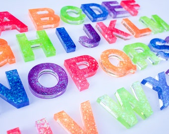 Uppercase ONLY Multicolored Glitter Resin Alphabet - Etsy