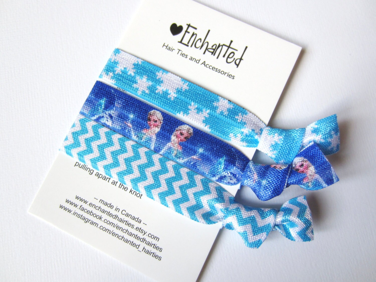 Elsa Inspired 3-pack Soft Elastic Hair Ties, Bracelet, Ribbon Elastic ...