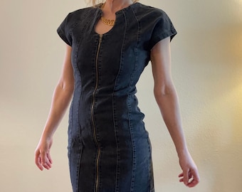 Bodycon Vintage dress, size 8, stretchy denim dress, 1990 dress, Made in USA