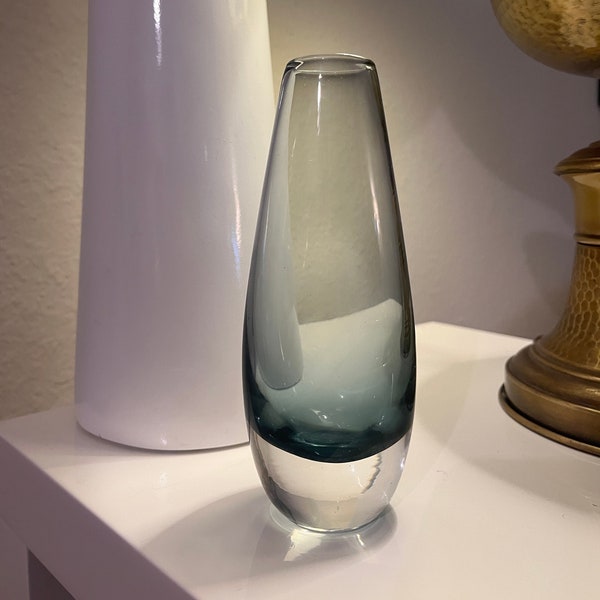 Teardrop Vintage Vase Scandinavian, Blue Ombre, smoked glass, Size Small