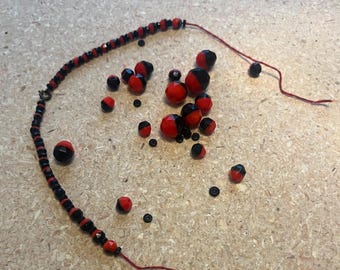 Art Deco Czech Red and Black Glass Beads Faceted