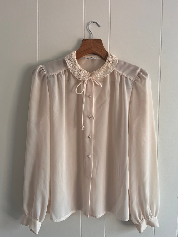 Romantic Vintage Lace Blouse, Ivory Size S/M