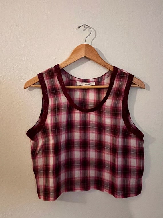 Marc Jacobs crop top, Y2K plaid top, size S/M