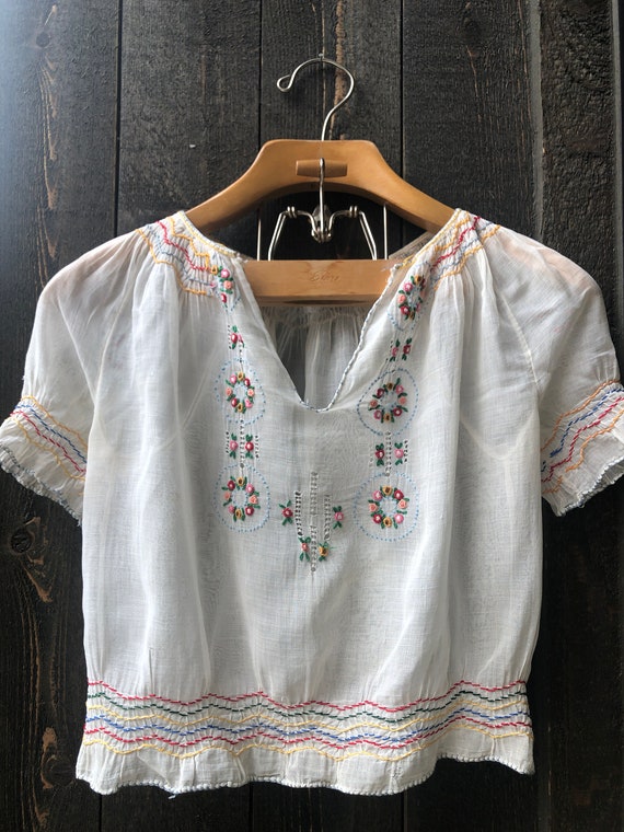 Antique hand-embroidered top, Size S, hand crafted