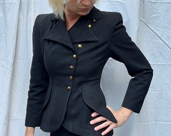 1940s Black Jacket, Squared Shoulders, Union Made Size 4