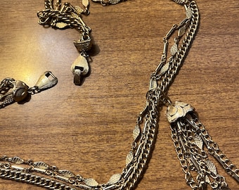 Gold Tassels Necklace, Vintage 80s custom jewlery, Jelly Fish style closure