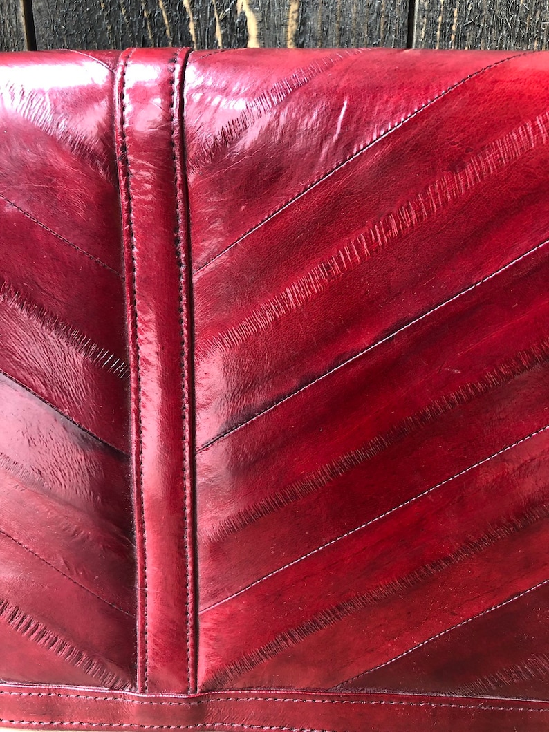 Vintage red leather purse large handbag 1970 patchwork