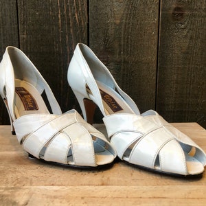 Vintage Italian Shoes, White Peep Toe, Size 7, Size 37 IT, Made in Italy, real leather