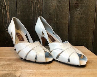 Vintage Italian Shoes, White Peep Toe, Size 7, Size 37 IT, Made in Italy, real leather