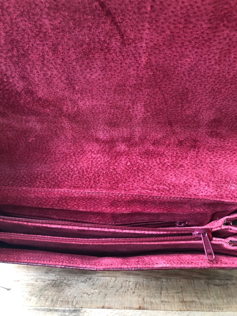 Vintage red leather purse large handbag 1970 patchwork