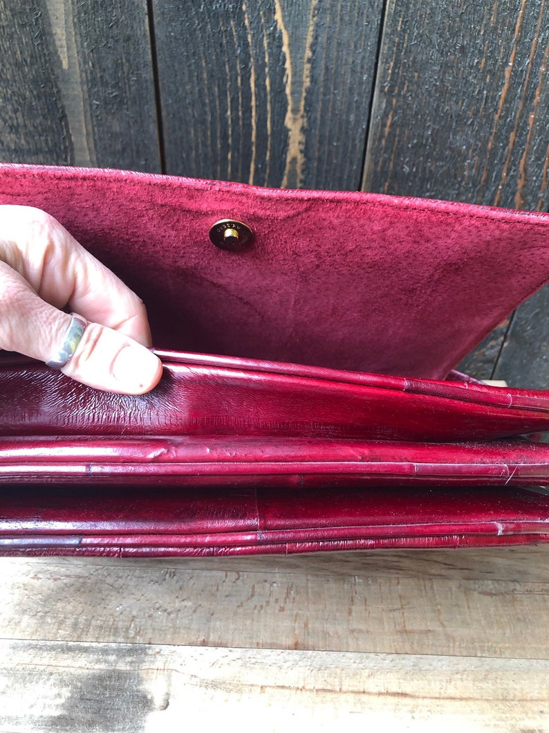 Vintage red leather purse large handbag 1970 patchwork