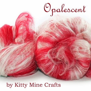 Opalescent Luxury Art Batt - Candy Cane - Merino Wool, Milk Silk, Viscose - Drum Carded Roving - Felting, Spinning - Christmas