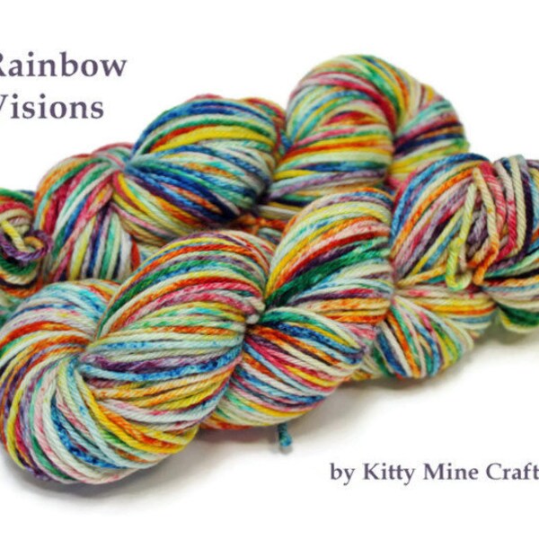 Phat Fiber - 100% Superwash Merino Worsted Yarn - Bright Rainbow Visions - 3.5oz/ 100g - Hand Dyed - Knitting, Crochet - Wool Yarn