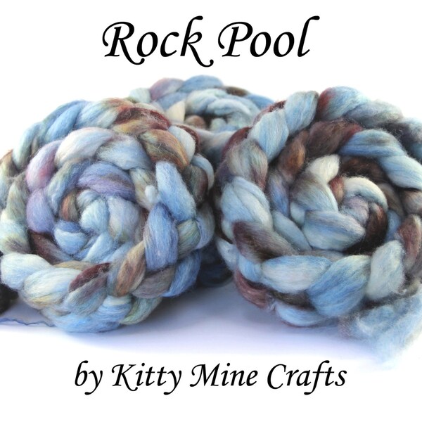 Rock Pool Spinning Fiber - 4oz/ 115g - Spinning Wool - Hand Dyed - Combed Top - BFL and Firestar - Water - Blue, Brown - Sparkle