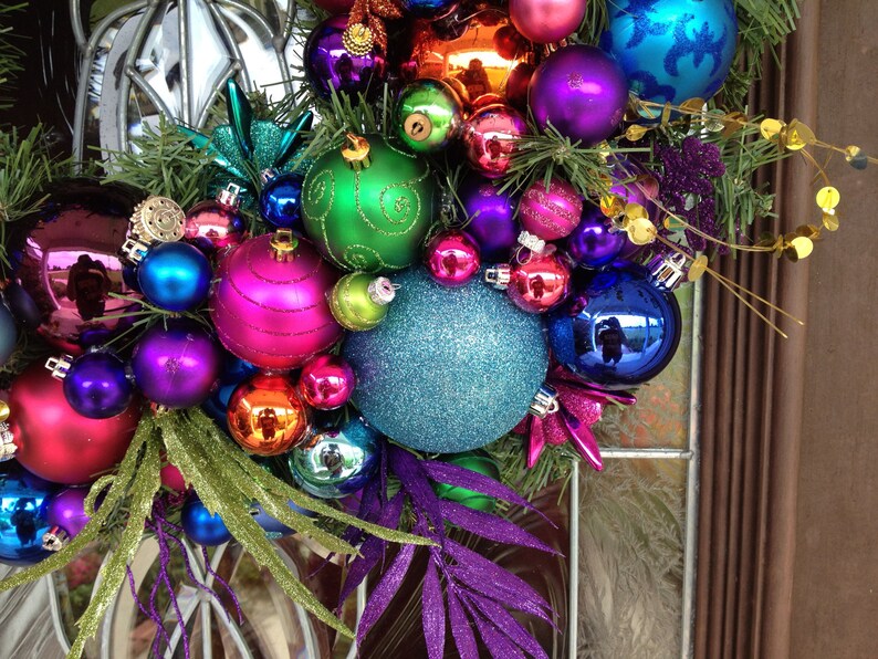 Multi Color Christmas Ornaments Wreath Etsy