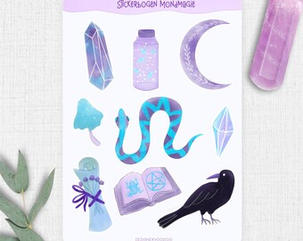 Mystical sticker sheet | Witch and magic stickers | Magical stickers for notebooks