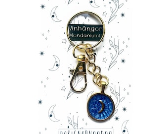 Moon keychain, blue | cosmic enamel pendant