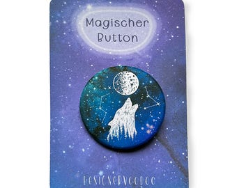 Wolf Button with constellations | Galaxy pin, moon, spiritual