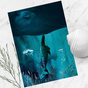 Meer, Ozean, Welle, Wal, Nacht, Himmel, A6, Grusskarte, Geburtstag, Postkarte