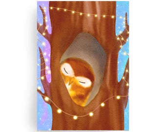 Owl Postcard - Woodland Animal Illustration: Owl in a Tree