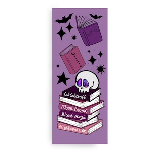 Dark Academia Lesezeichen mit Totenkopf: Lila Buchzubehör für Gothicfans