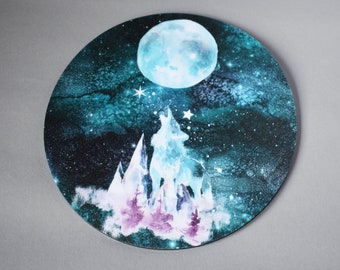 Wolf in the Moonlight Handmade Mousepad | Gaming Accessories | 19cm | Non-slip bottom | Decorative illustration