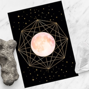 Mondschein, Grusskarte, Himmel, A6, Sterne, Mond, Magie, Kraft, Sternzeichen, Geometrie, Postkarte