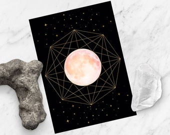 Moonlight, greeting card, sky, A6, stars, moon, magic, power, zodiac sign, geometry, postcard