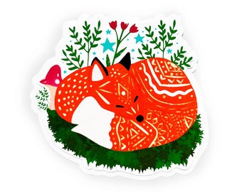 Fox sticker made of vinyl with forest animal motif in Scandi folklore style for laptop and planner