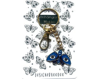 Enamel moth keychain | Blue moth pendant, spiritual