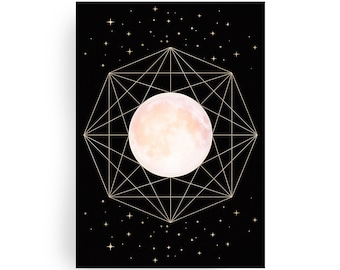 Moonlight, greeting card, sky, A6, stars, moon, magic, power, zodiac sign, geometry, postcard