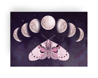 Night, moon, stars, moth, energy, moon phase, greeting card, sky, A6, magic, power, postcard