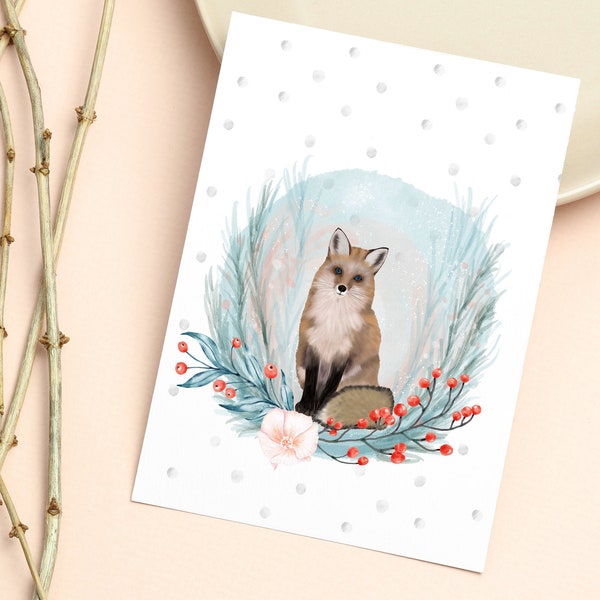 Postkarte Winter Fox