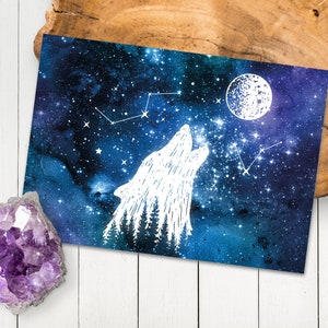 Magische Sternenhimmel Wolf Postkarte