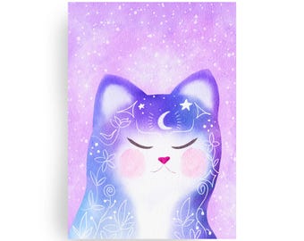 Cat Postcard Galaxy - Starry Sky Watercolor