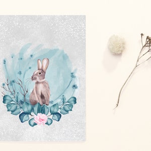 Sale - Postkarte Schnee Hase - Weihnachtsgrüße verschicken