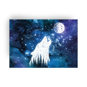 Magische Sternenhimmel Wolf Postkarte
