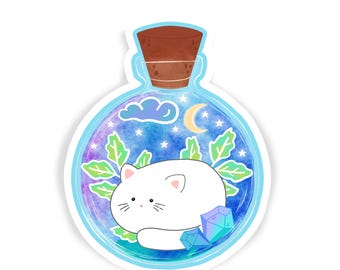 Magic potion sticker with white cat | Vinyl stickers for cat lovers & planner decoration