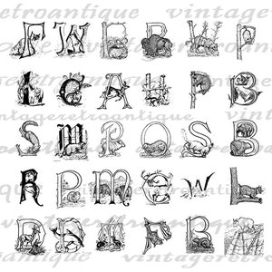Animal Letters Digital Printable Alphabet Animals Artwork | Etsy