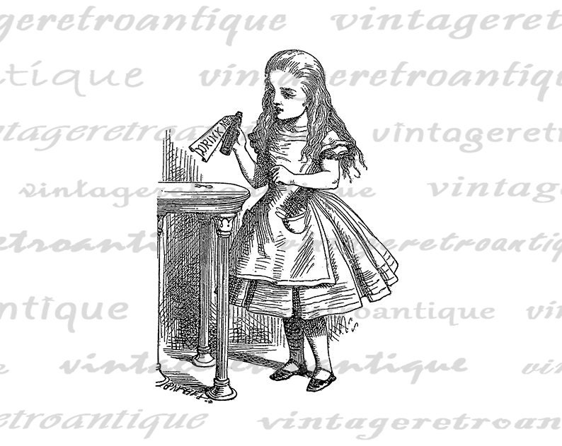 Printable Digital Alice in Wonderland Graphic Drink Me Bottle Illustration Image for Iron on Transfers T-Shirts Pillows 300dpi No.013 image 2