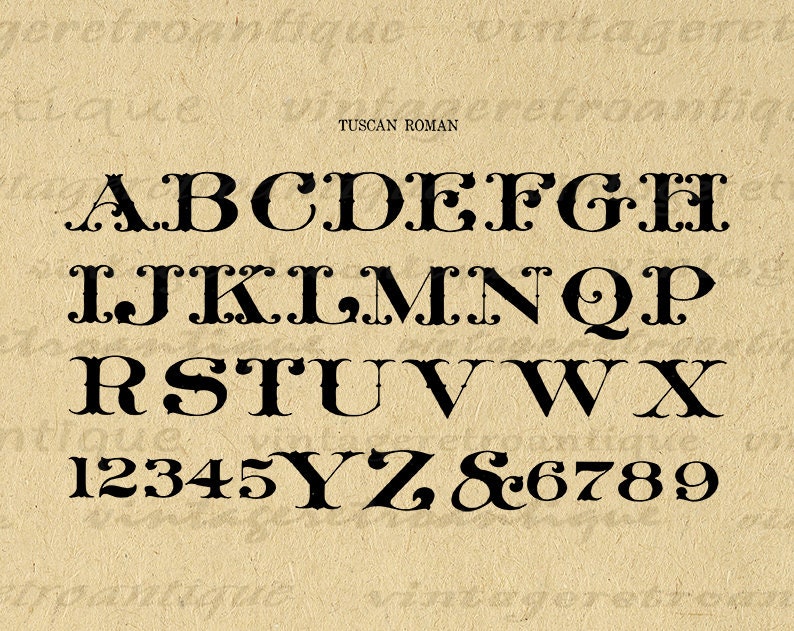 Antique Alphabet Graphic Digital Printable Tuscan Roman Western Font ...