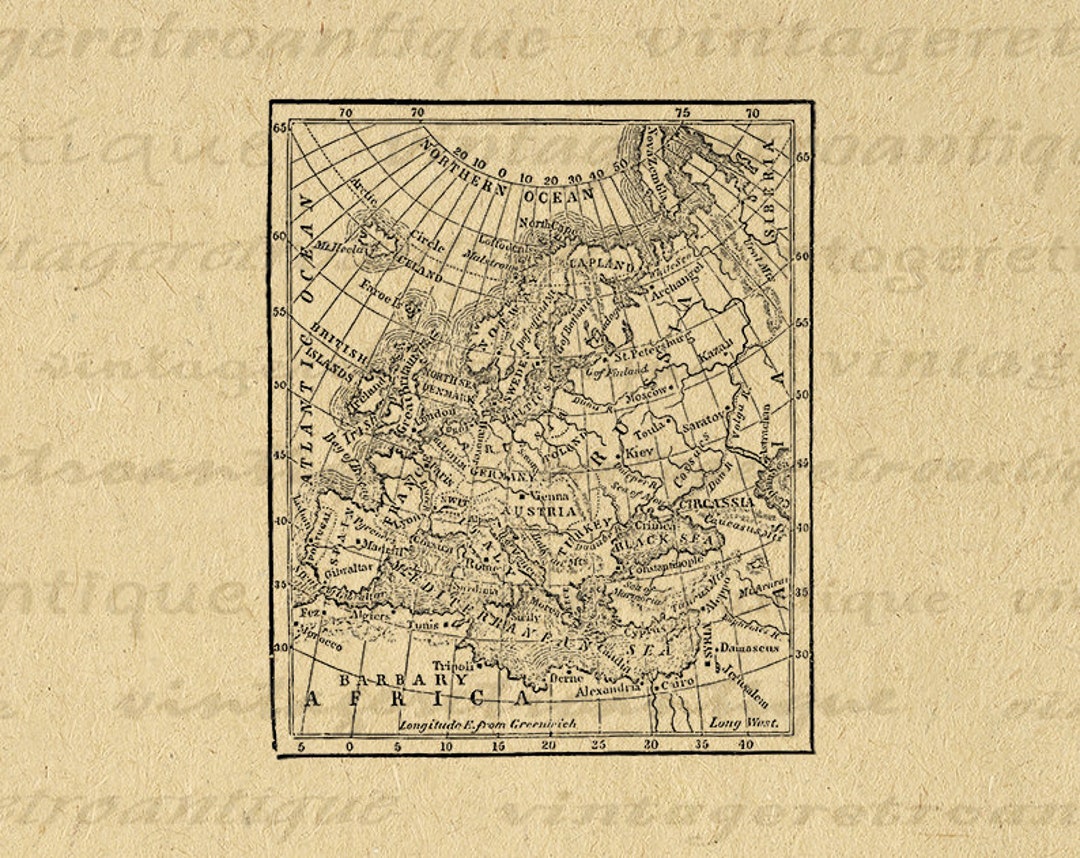 Antique Map of Europe Printable Digital Graphic Image Illustration ...