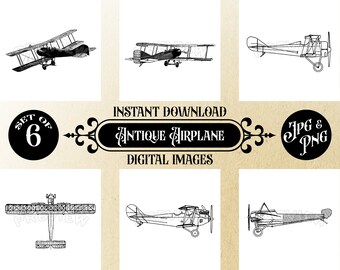 Vintage Airplanes Digital Images Set | Instant Download | 12x12 JPG & PNG | Clear Background | Antique Plane Wall Art | Printable Decor