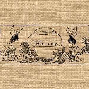 Printable Bees with Honey Image Download Digital Graphic Illustration Antique Clip Art for Transfers Making Prints etc 300dpi No.2510 image 3